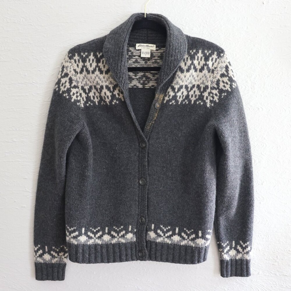 Eddie Bauer Lambswool Cardigan - Gray - Size S